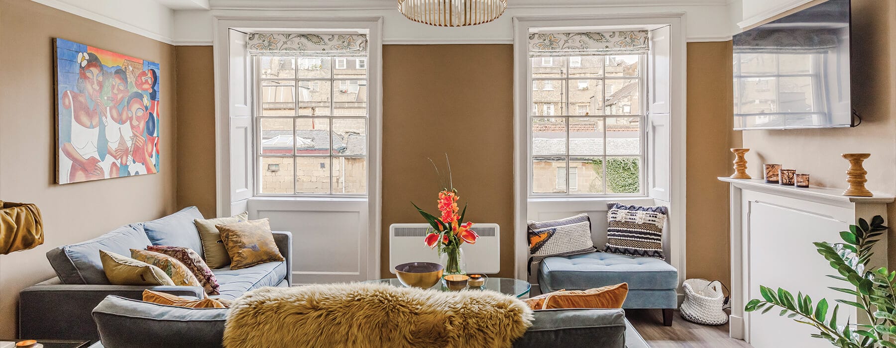 The maisonette's living room in soft daylight